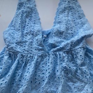 Blue eyelet plunge top